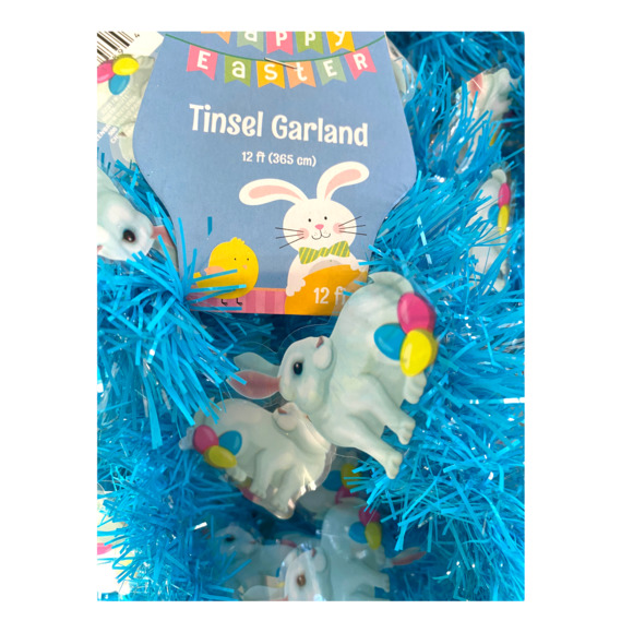 24 Feet Blue Easter Bunnies Easter Tinsel Garland Spring Mantle Home Door Decor - Picture 3 of 3